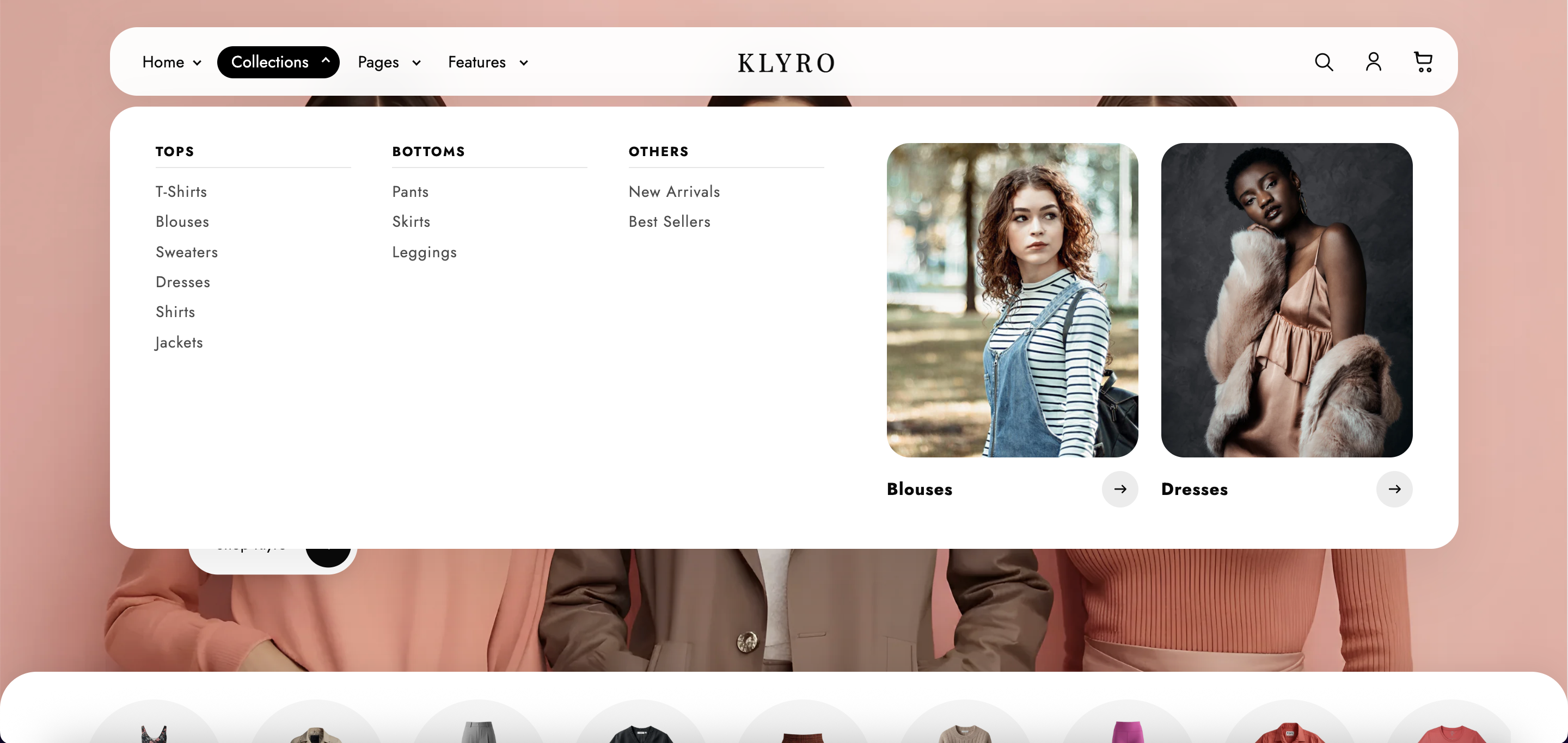 Klyro header with mega menu