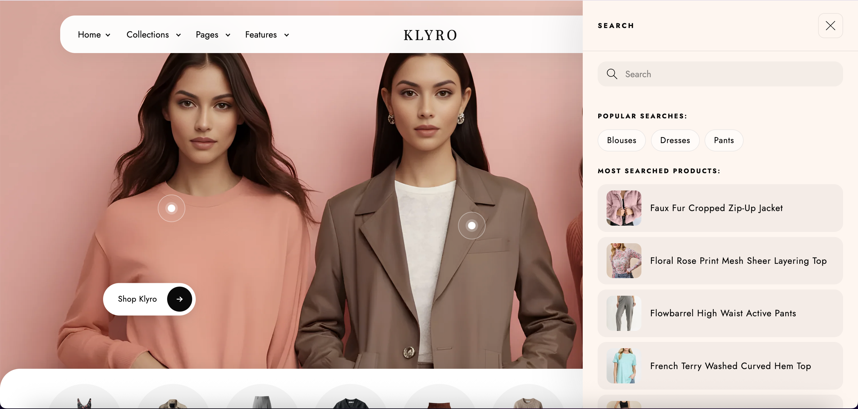 Klyro search drawer